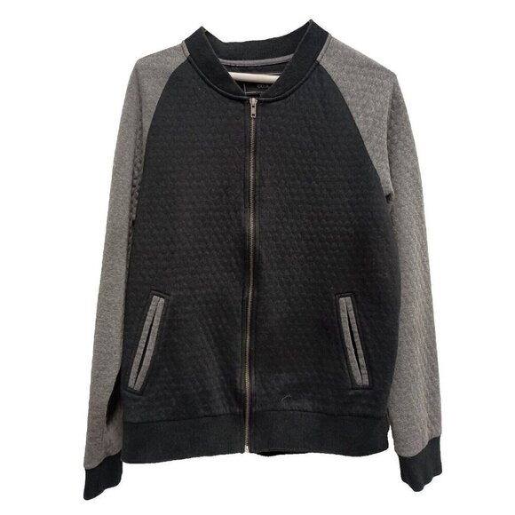 Morse Code Mens Bomber Quilted Jacket Size Large Black Gray Full Zip Relaxed Fit - Picture 1 of 8